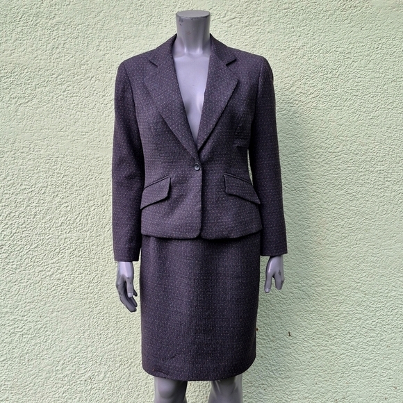 Barry Bricken (USA) Ladies Vintage Dark Gray Polka Dot (2) PC Skirt Set